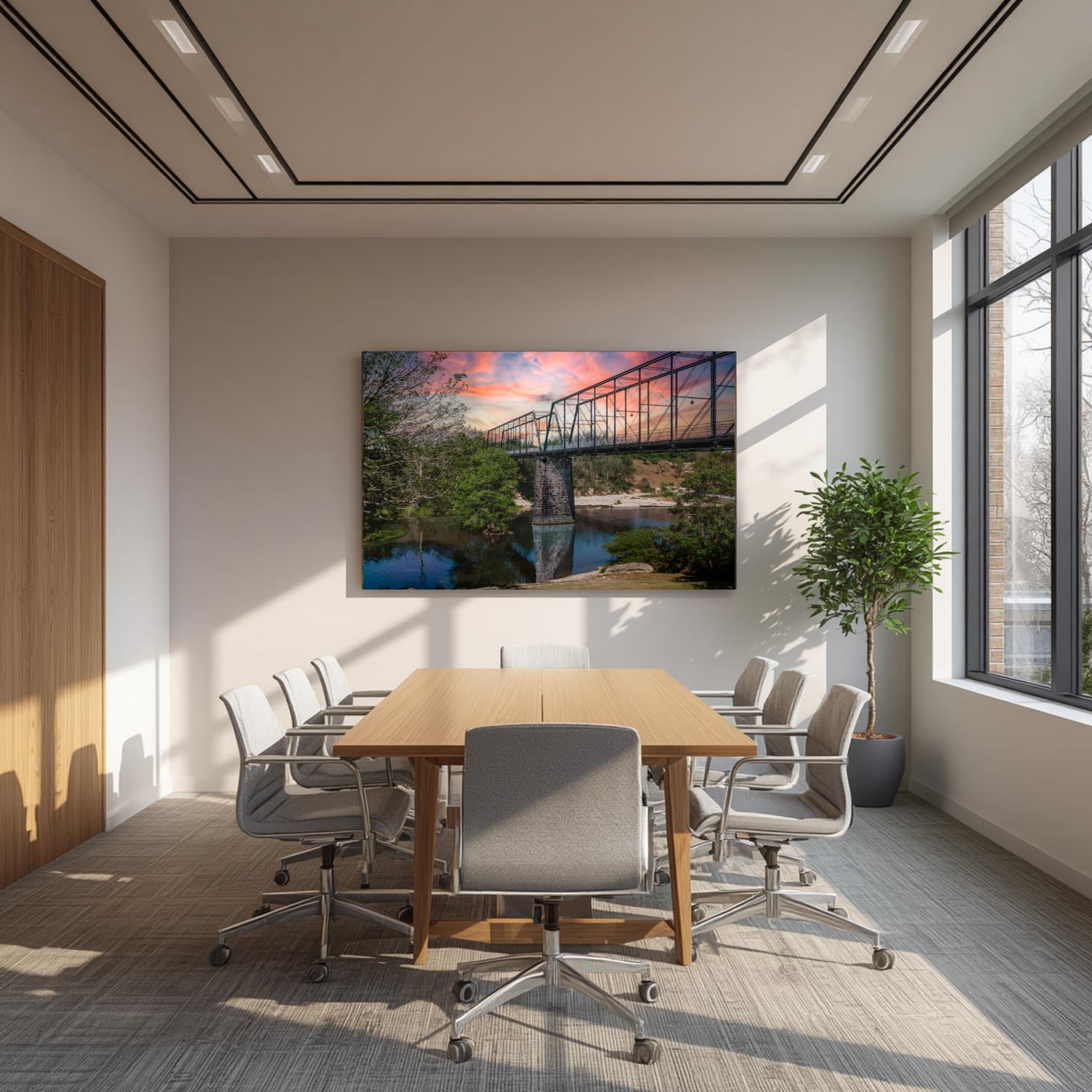 Fine art landscape print of New Braunfels Texas displayed in a living room